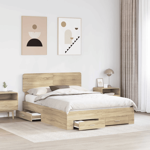 Estrutura da Cama de casal moderno com cabeceira Carvalho Sonoma 150 x 200 cm