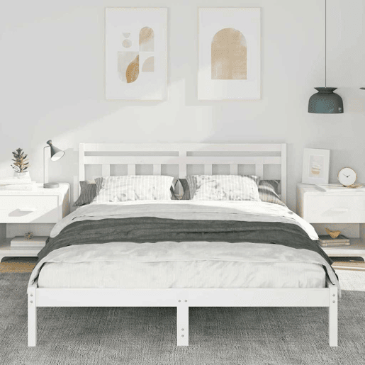 Estrutura De Cama De Casal Simple - Branco 150 x 200 cm Estrutura De Cama De Casal Simple - Branco 150 x 200 cm