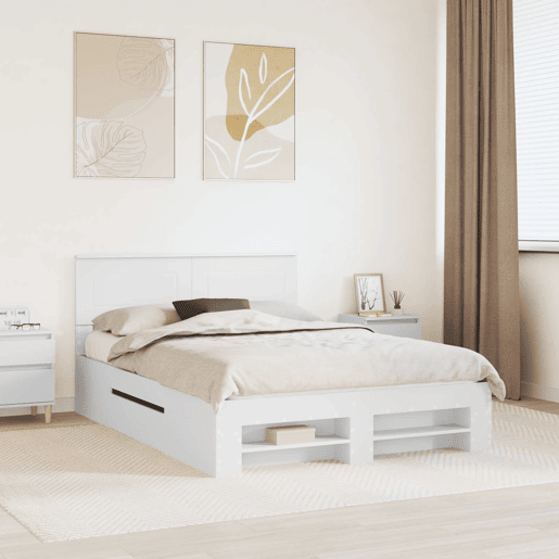 Estrutura De Cama De Casal Simple - Branco 140 x 200 cm Madeira processada Estrutura De Cama De Casal Simple - Branco 140 x 200 cm Madeira processada