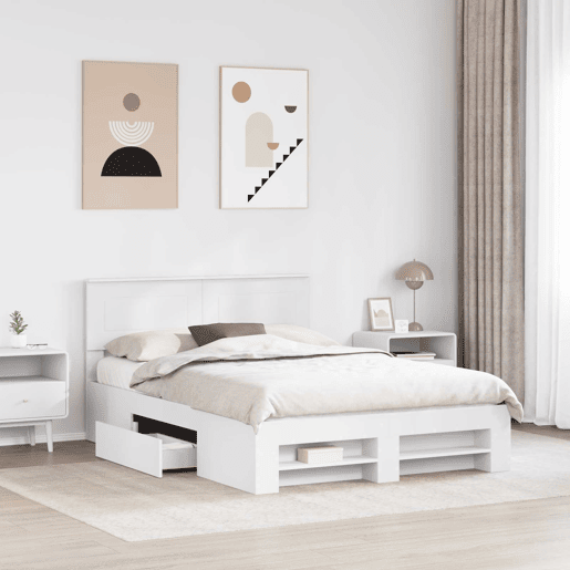 Estrutura De Cama De Casal Simple - Branco 140 x 200 cm Madeira processada Estrutura De Cama De Casal Simple - Branco 140 x 200 cm Madeira processada