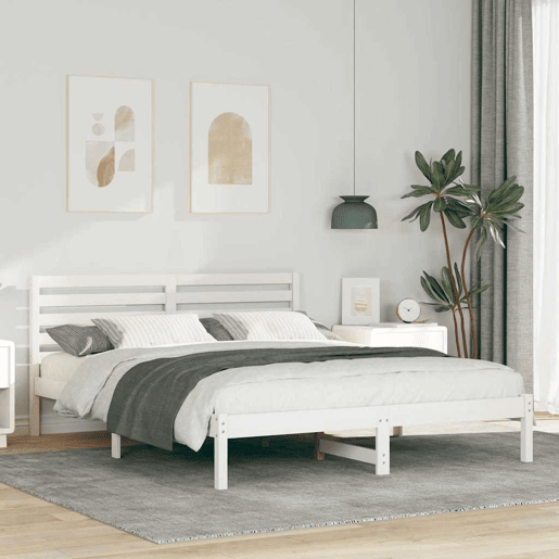 Estrutura da Cama de casal simple com cabeceira Branco 150 x 200 cm Estrutura da Cama de casal simple com cabeceira Branco 150 x 200 cm