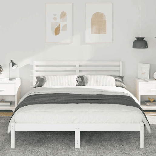 Estrutura da Cama de casal simple com cabeceira Branco 150 x 200 cm Estrutura da Cama de casal simple com cabeceira Branco 150 x 200 cm