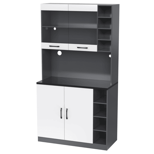 Armário de cozinha 100x47x187 cm - Buffet com iluminação LED ambiente, orifícios para cabos, espaço para micro-ondas - Branco + Cinza