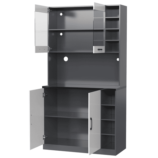 Armário de cozinha 100x47x187 cm - Buffet com iluminação LED ambiente, orifícios para cabos, espaço para micro-ondas - Branco + Cinza