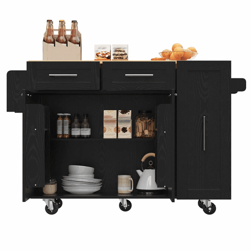 Ilha de cozinha moderna - Multifuncional com arrumação - Preto
