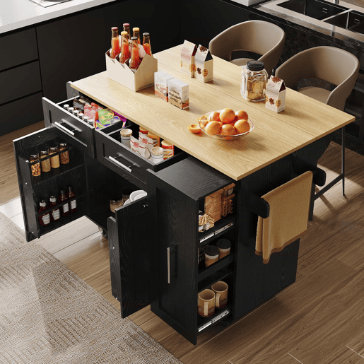 Ilha de cozinha moderna - Multifuncional com arrumação - Preto
