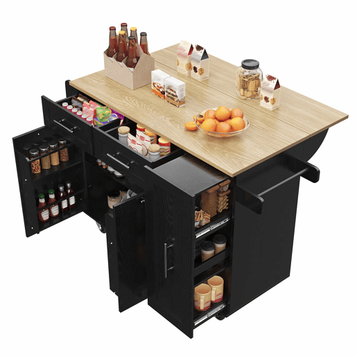 Ilha de cozinha moderna - Multifuncional com arrumação - Preto