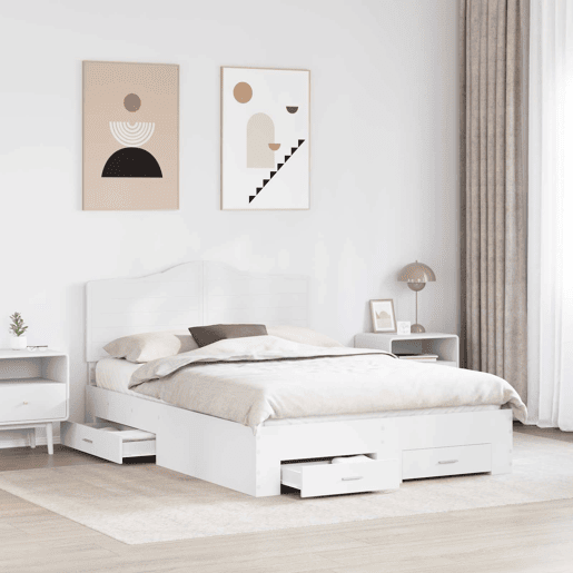 Estrutura De Cama De Casal Moderno - Branco 140 x 200 cm Madeira processada