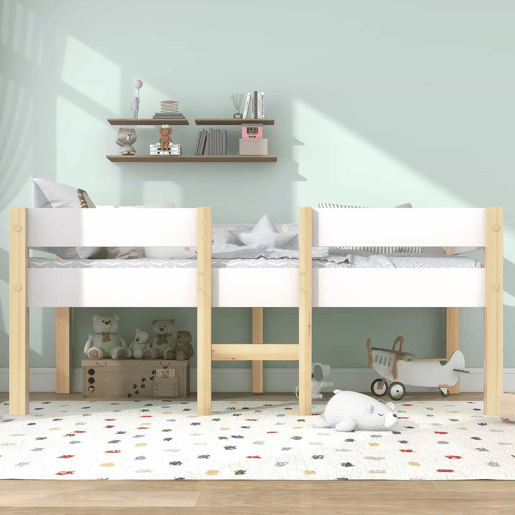 Cama alta com grades de proteção - madeira maciça de pinho - 90x190 cm - Branco