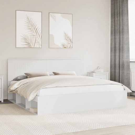 Estrutura de cama de casal com cabeceira king size - Branco 200 x 200 cm