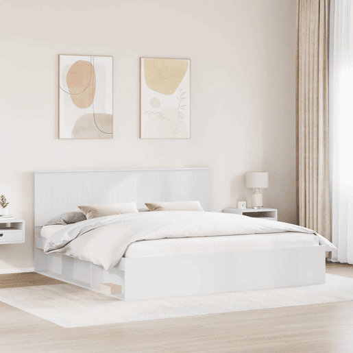 Estrutura de cama de casal com cabeceira king size - Branco 200 x 200 cm