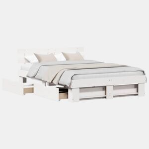 Estrutura da Cama de casal moderno para adultos com cabeceira com gaveta Branco 140 x 200 cm