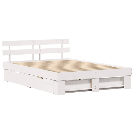 Estrutura da Cama de casal moderno para adultos com cabeceira com gaveta Branco 140 x 200 cm Estrutura da Cama de casal moderno para adultos com cabeceira com gaveta Branco 140 x 200 cm