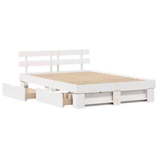 Estrutura da Cama de casal moderno para adultos com cabeceira com gaveta Branco 140 x 200 cm Estrutura da Cama de casal moderno para adultos com cabeceira com gaveta Branco 140 x 200 cm