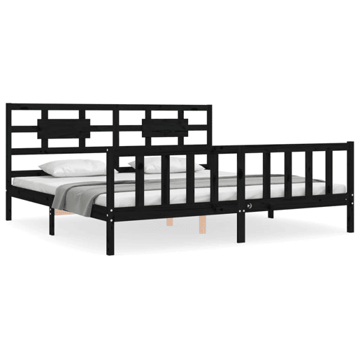 Estrutura de Cama de casal moderno com cabeceira 200x200 cm madeira maciça preto