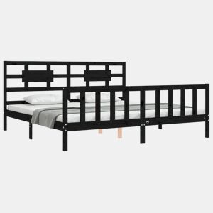 Estrutura de Cama de casal moderno com cabeceira 200x200 cm madeira maciça preto