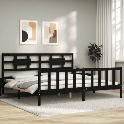 Estrutura de Cama de casal moderno com cabeceira 200x200 cm madeira maciça preto