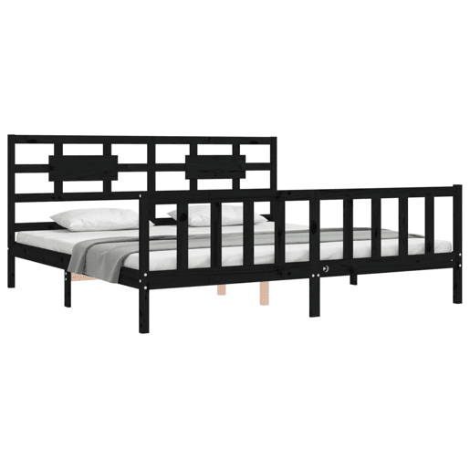 Estrutura de Cama de casal moderno com cabeceira 200x200 cm madeira maciça preto