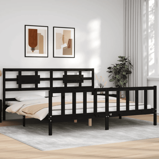 Estrutura de Cama de casal moderno com cabeceira 200x200 cm madeira maciça preto