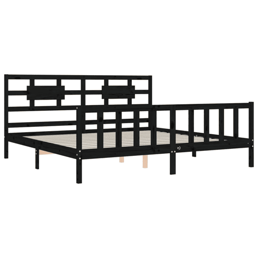 Estrutura de Cama de casal moderno com cabeceira 200x200 cm madeira maciça preto