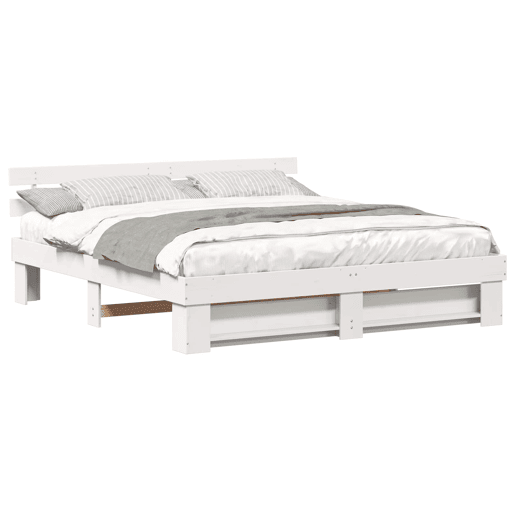 Estrutura de cama de casal com cabeceira king size - Branco 200 x 200 cm
