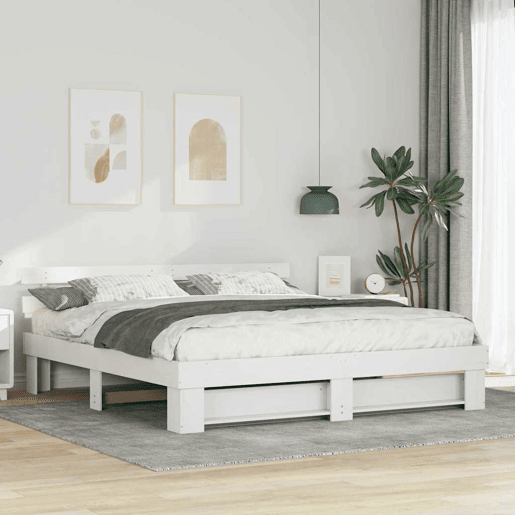 Estrutura de cama de casal com cabeceira king size - Branco 200 x 200 cm