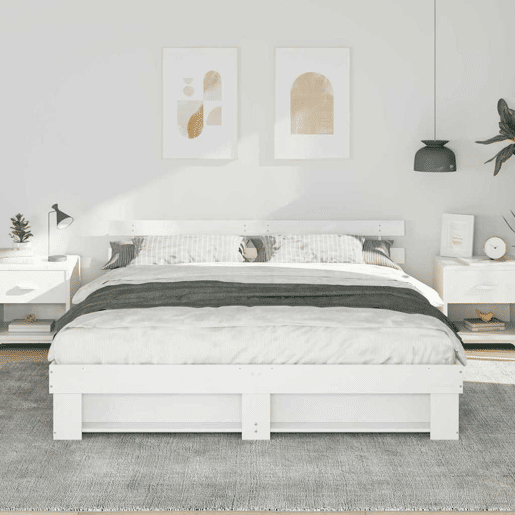 Estrutura de cama de casal com cabeceira king size - Branco 200 x 200 cm