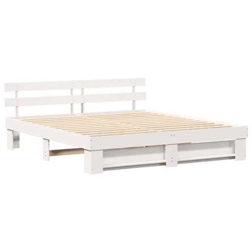 Estrutura de cama de casal com cabeceira king size - Branco 200 x 200 cm