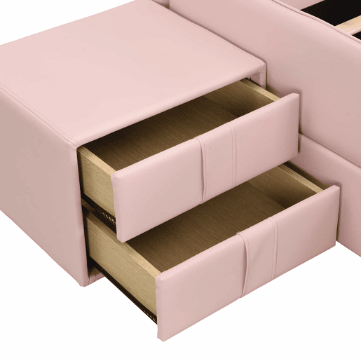 Cama individual infantil 90x200 cm - cabeceira em forma de urso, mesa de cabeceira a condizer, bordas de espuma anti-colisão, design suave, veludo + contraplacado - rosa