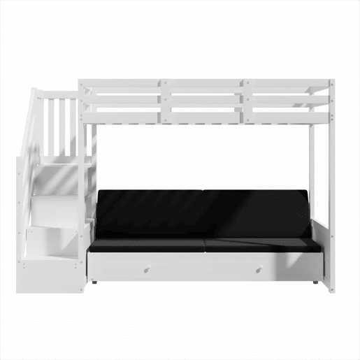 Beliche infantil multifuncional 90x200 - com escada e armário, 2 gavetas, cama inferior convertível em sofá, com almofadas, sem colchão - branco