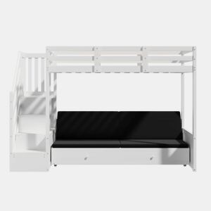 Beliche infantil multifuncional 90x200 - com escada e armário, 2 gavetas, cama inferior convertível em sofá, com almofadas, sem colchão - branco