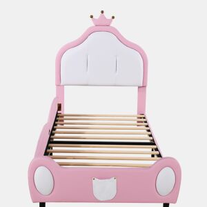 Cama de criança 90x200 cm em pele sintética - cabeceira com moldura no teto - Rosa