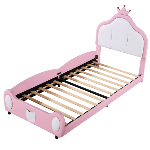 Cama de criança 90x200 cm em pele sintética - cabeceira com moldura no teto - Rosa
