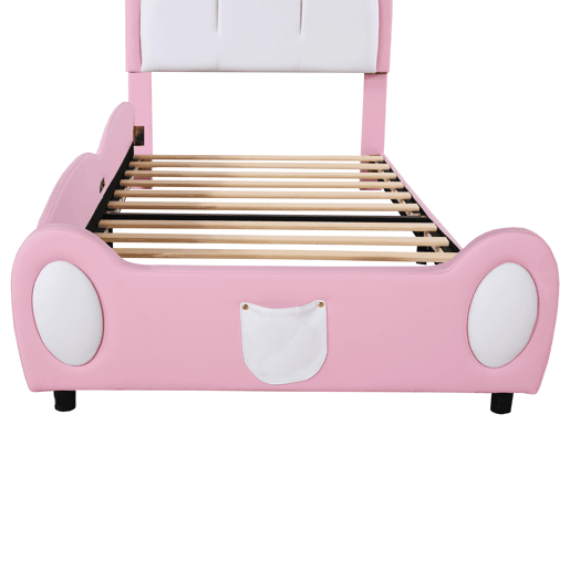 Cama de criança 90x200 cm em pele sintética - cabeceira com moldura no teto - Rosa
