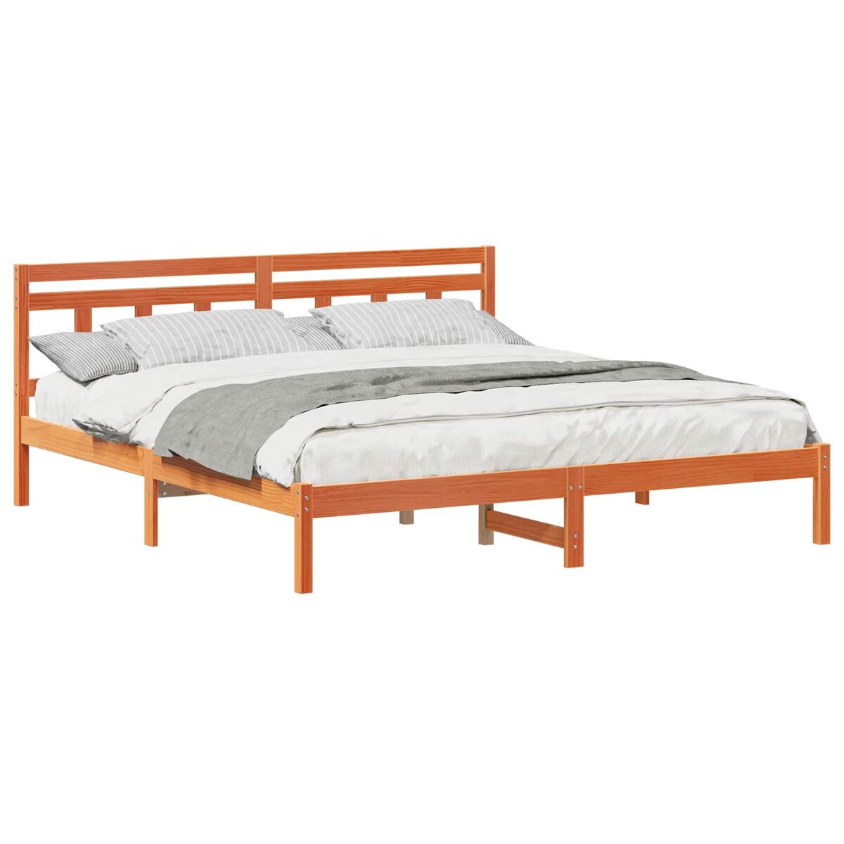 Estructura de cama matrimonial estilo con cabecera marrón madera de pino