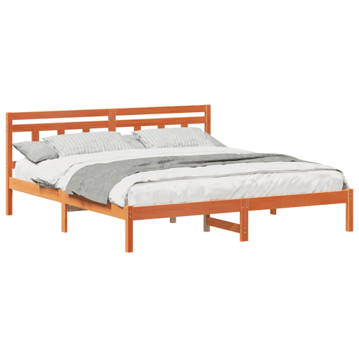 Estrutura da Cama de casal simple com cabeceira Castanho Madeira de Pinheiro Estrutura da Cama de casal simple com cabeceira Castanho Madeira de Pinheiro