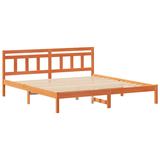 Estrutura da Cama de casal simple com cabeceira Castanho Madeira de Pinheiro Estrutura da Cama de casal simple com cabeceira Castanho Madeira de Pinheiro