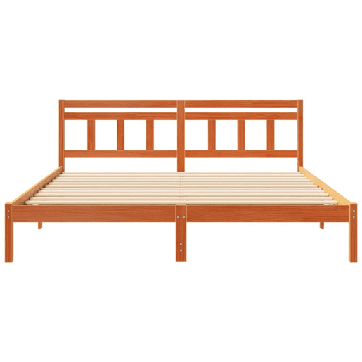 Estrutura da Cama de casal simple com cabeceira Castanho Madeira de Pinheiro Estrutura da Cama de casal simple com cabeceira Castanho Madeira de Pinheiro