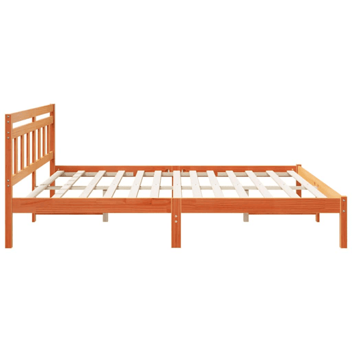 Estrutura da Cama de casal simple com cabeceira Castanho Madeira de Pinheiro Estrutura da Cama de casal simple com cabeceira Castanho Madeira de Pinheiro
