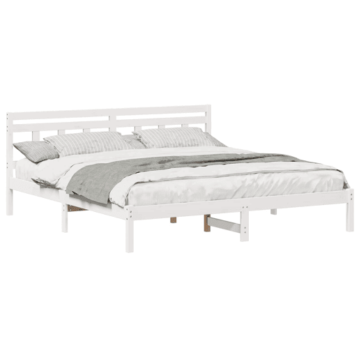 Estrutura da Cama de casal simple com cabeceira Branco Madeira de pinho maciça