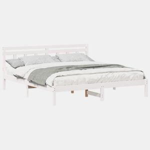 Estrutura da Cama de casal simple com cabeceira Branco Madeira de pinho maciça