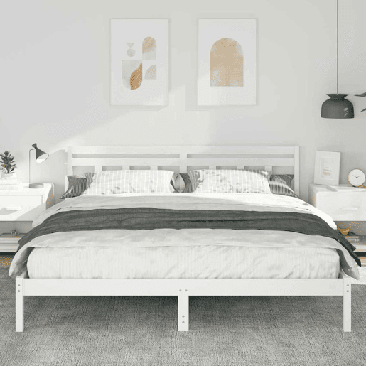 Estrutura da Cama de casal simple com cabeceira Branco Madeira de pinho maciça
