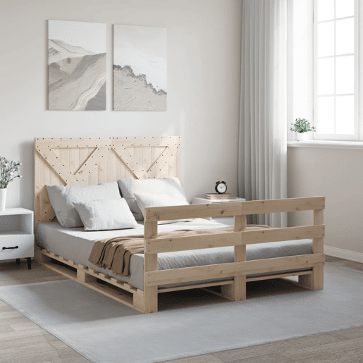 Estrutura de Cama de casal simple com cabeceira 140x200 cm pinho maciço Estrutura de Cama de casal simple com cabeceira 140x200 cm pinho maciço