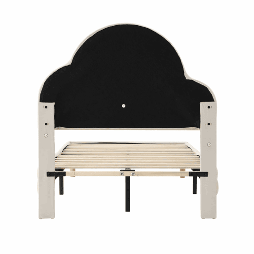 Cama de criança estofada em veludo com LED em várias cores - cabeceira em forma de nuvem - estrado de ripas de madeira - 90x200cm - Bege