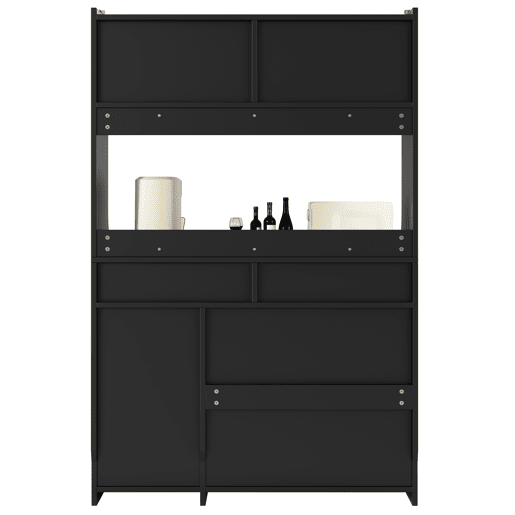 Armário de cozinha 120x40x180 cm - Com prateleiras ajustáveis, 2 gavetas, aparador com LED e luz variável - Preto
