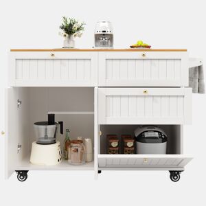 Ilha de cozinha moderna - Multifuncional com espaço de armazenamento e prateleiras extensíveis - Branco