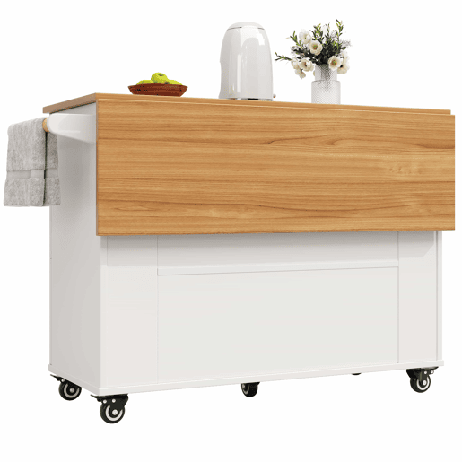 Ilha de cozinha moderna - Multifuncional com espaço de armazenamento e prateleiras extensíveis - Branco