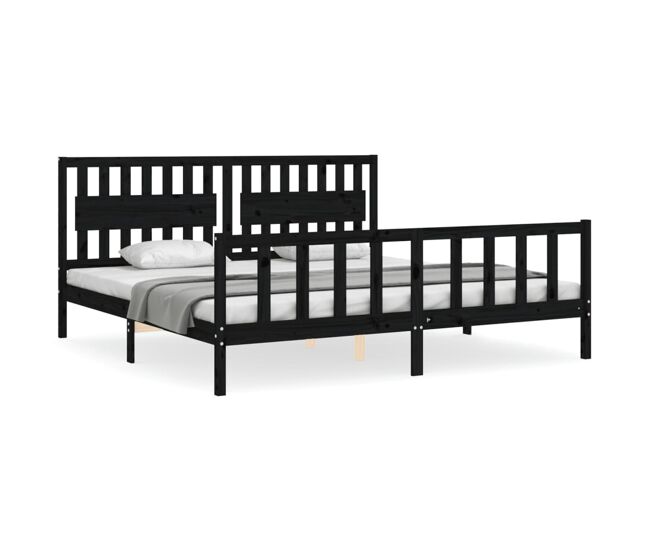 Estructura de cama matrimonial estilo con cabecero madera maciza negro 200x200 cm