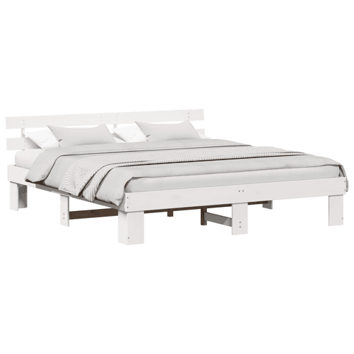 Estrutura da Cama de casal simple com cabeceira Branco 180 x 200 cm Estrutura da Cama de casal simple com cabeceira Branco 180 x 200 cm