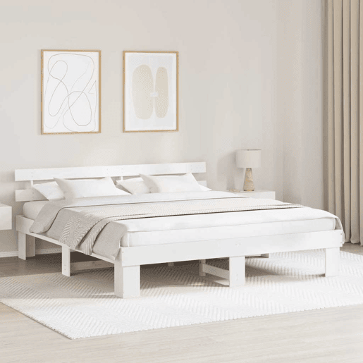 Estrutura da Cama de casal simple com cabeceira Branco 180 x 200 cm Estrutura da Cama de casal simple com cabeceira Branco 180 x 200 cm